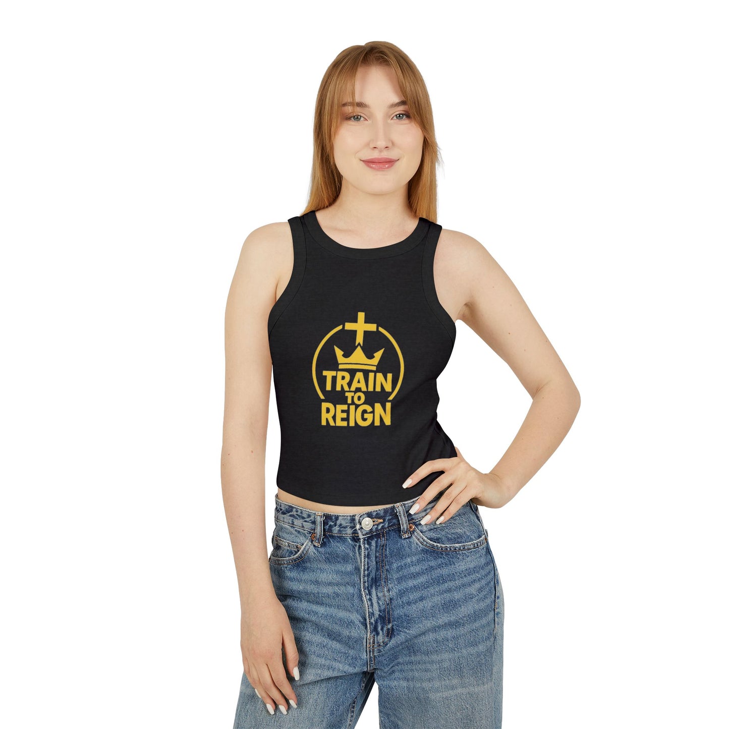 Train to Reign Women's Racer Tank Top — Gold Logo