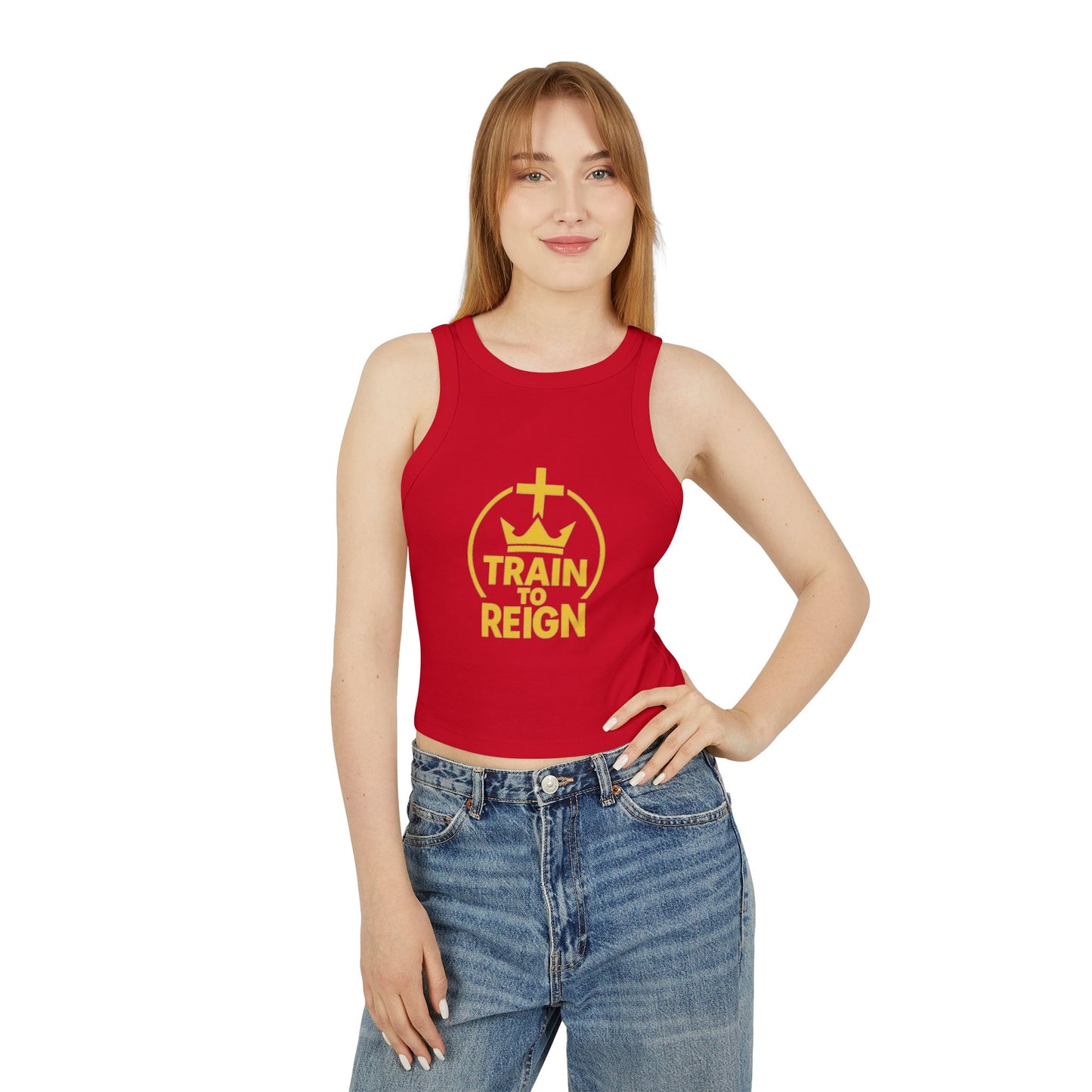 Train to Reign Women's Racer Tank Top — Gold Logo