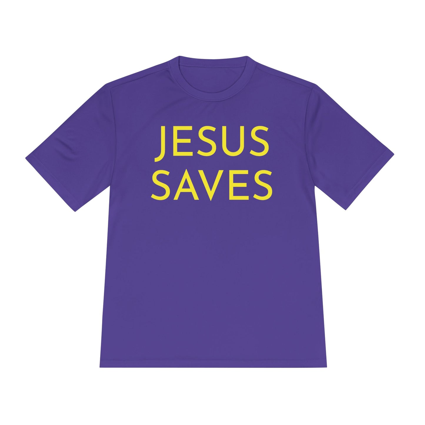 Unisex Jesus Saves Performance Shirt — Yellow Text