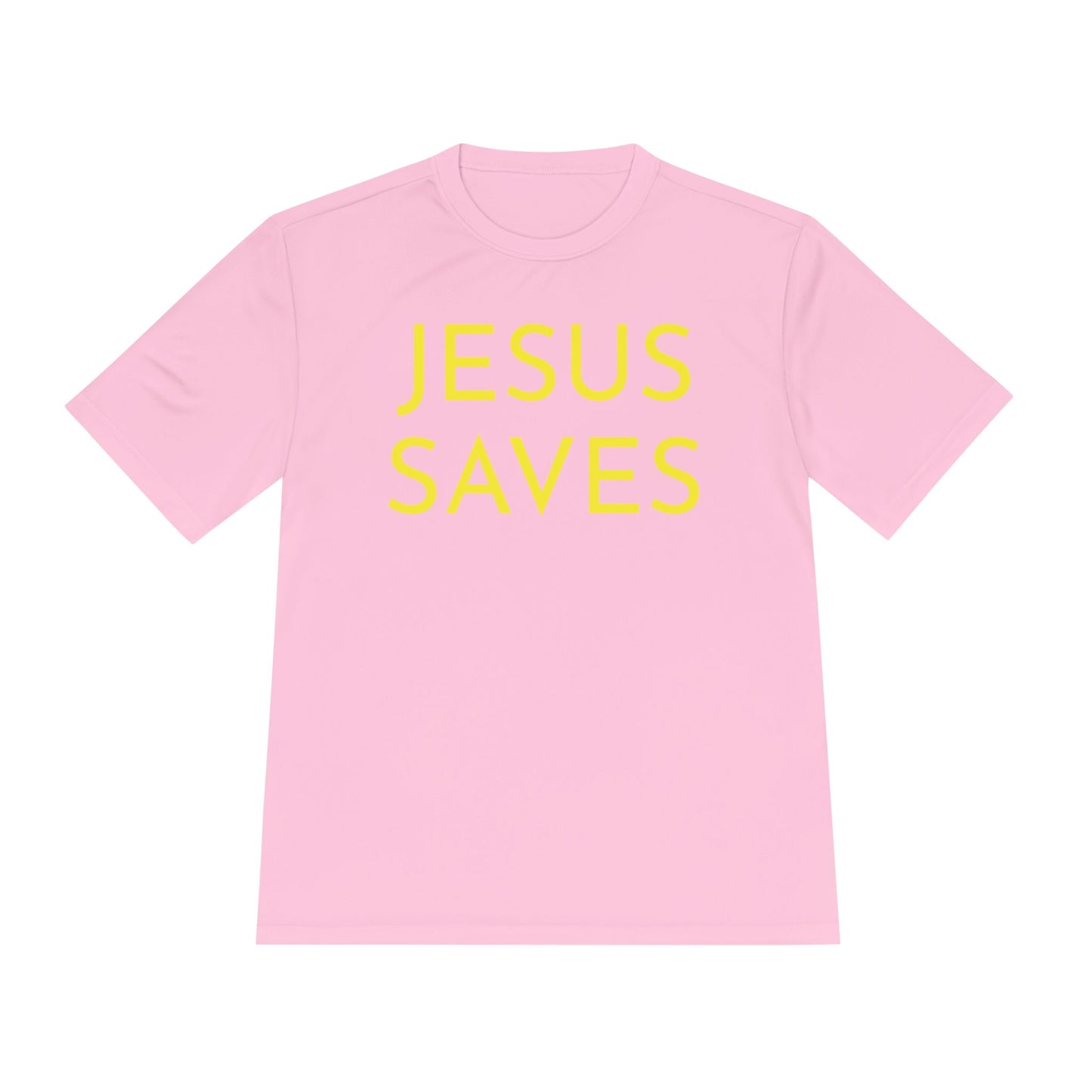 Unisex Jesus Saves Performance Shirt — Yellow Text