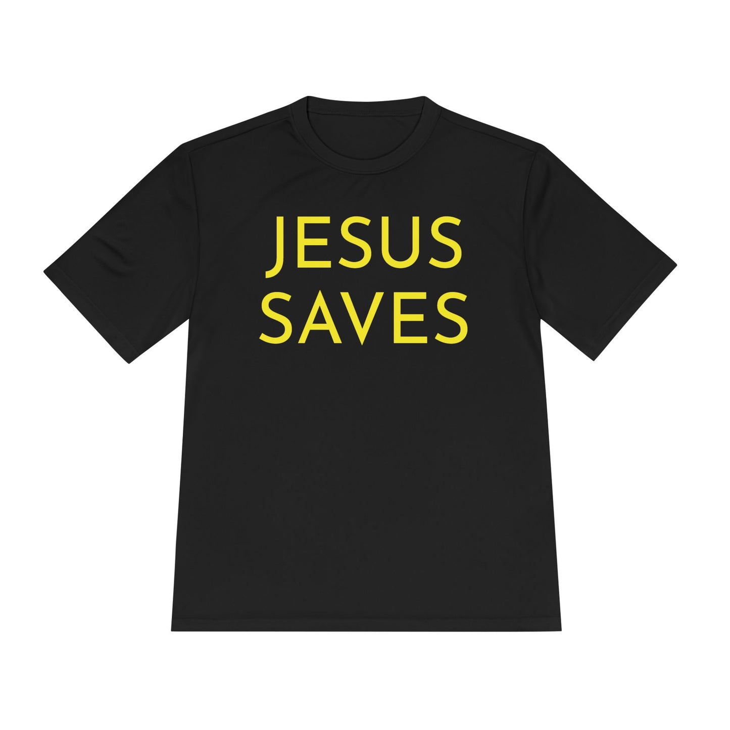 Unisex Jesus Saves Performance Shirt — Yellow Text