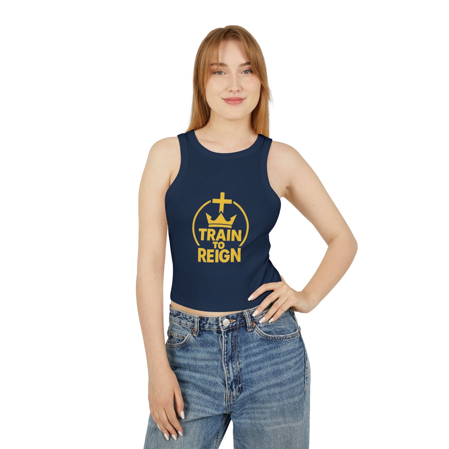 Train to Reign Women's Racer Tank Top — Gold Logo