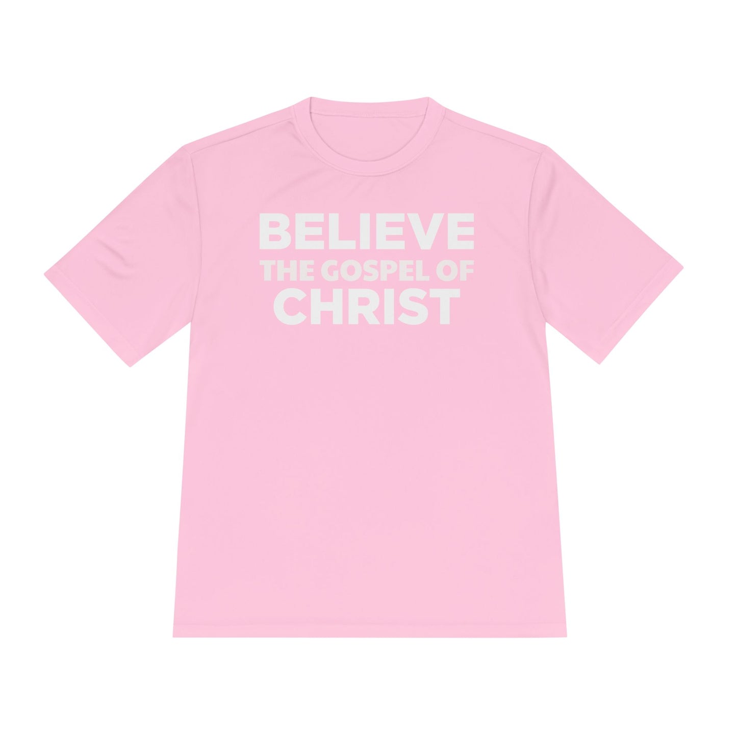 NO QR CODE Believe the Gospel of Christ Performance Shirt