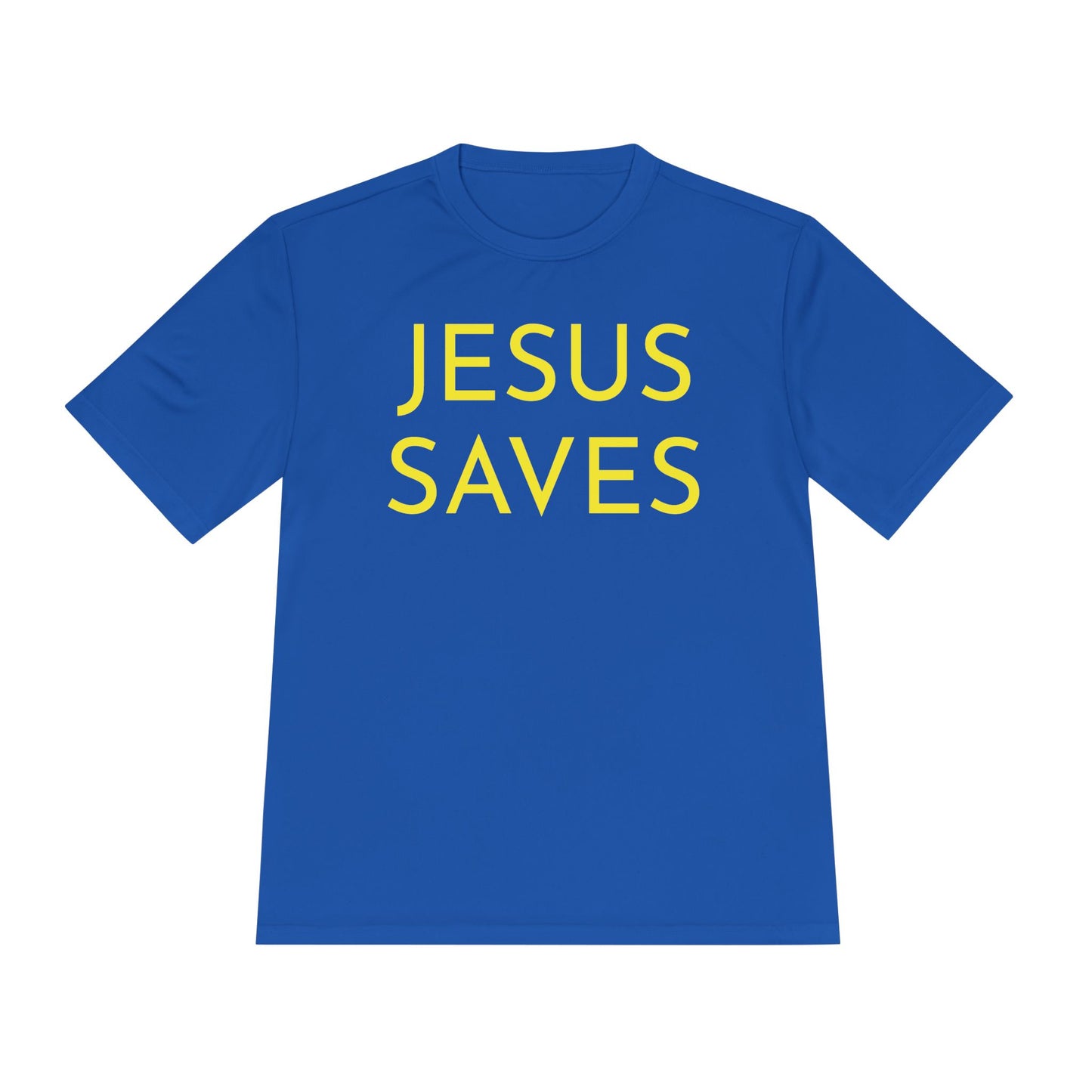 Unisex Jesus Saves Performance Shirt — Yellow Text
