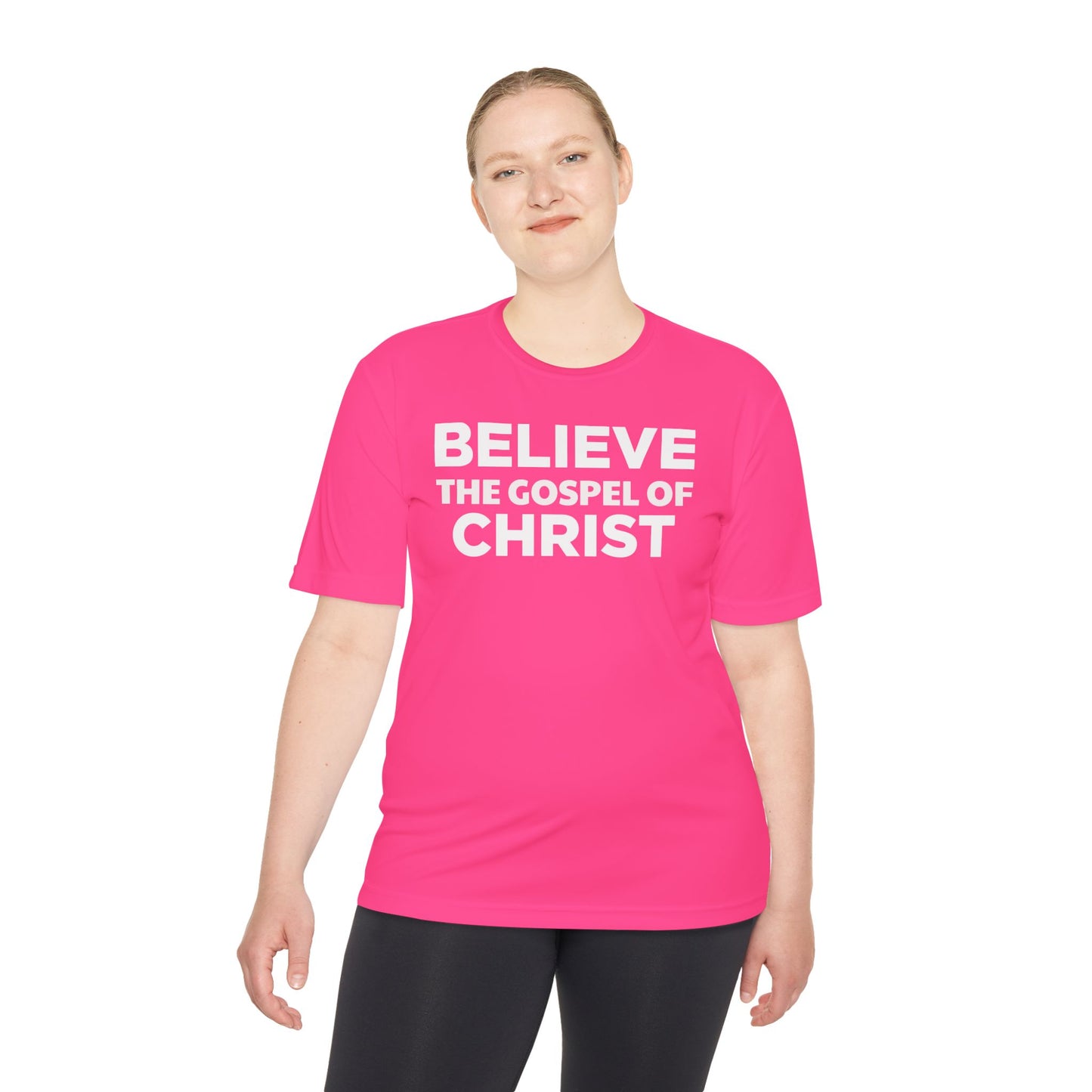 NO QR CODE Believe the Gospel of Christ Performance Shirt