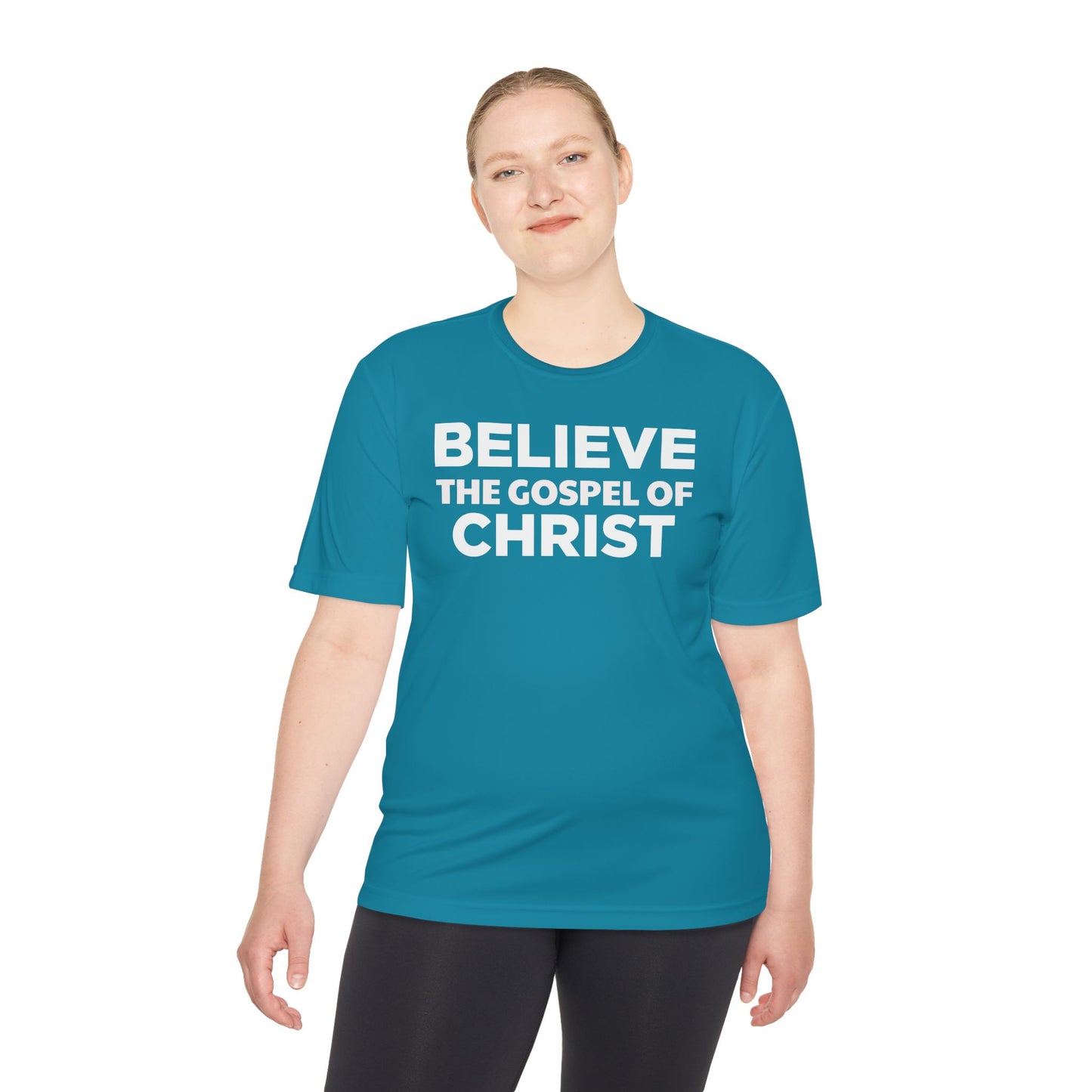 NO QR CODE Believe the Gospel of Christ Performance Shirt