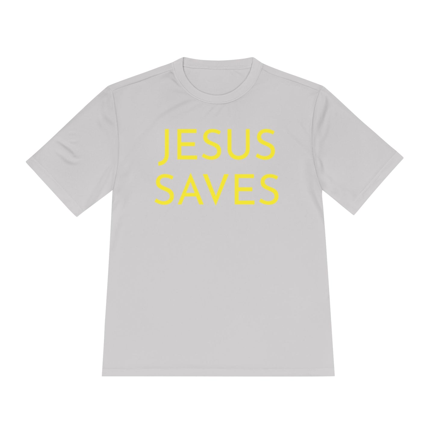 Unisex Jesus Saves Performance Shirt — Yellow Text