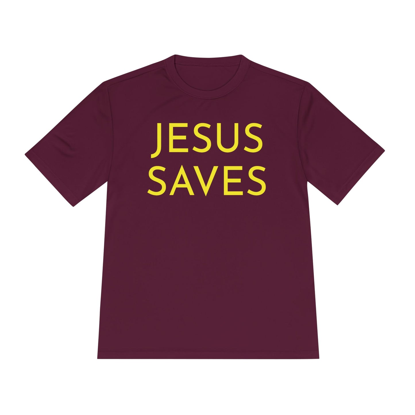 Unisex Jesus Saves Performance Shirt — Yellow Text
