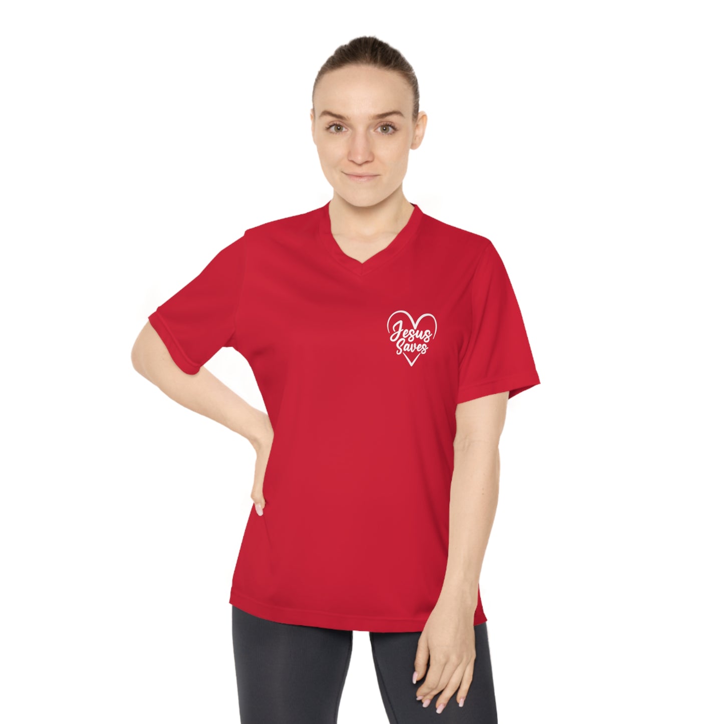 Women's Performance JESUS SAVES V-Neck T-Shirt