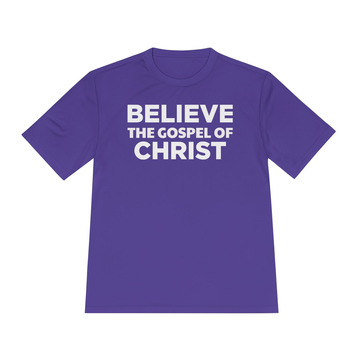 NO QR CODE Believe the Gospel of Christ Performance Shirt